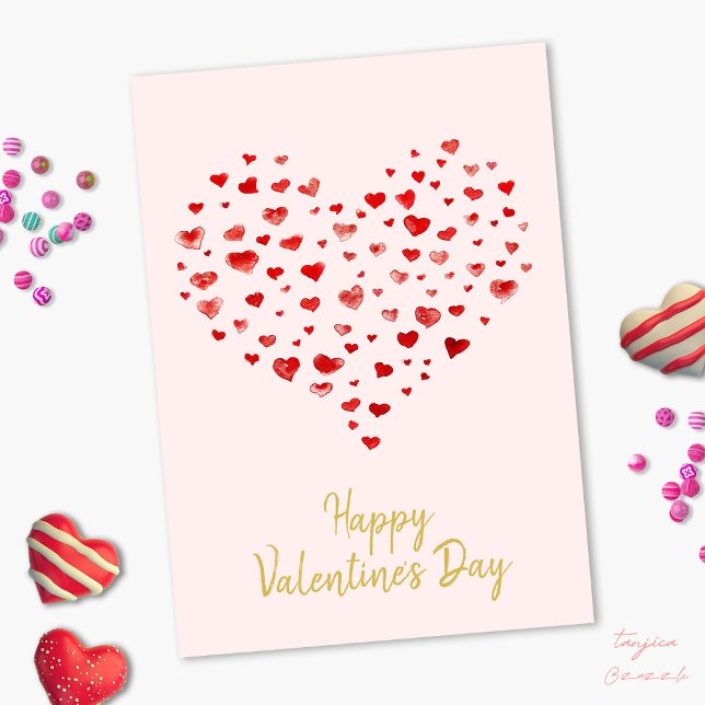 Cute Watercolor Hearts Happy Valentine's Day Holiday Card (Creator Uploaded)