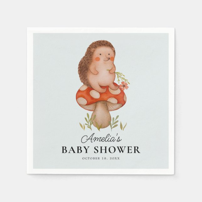 Cute Watercolor Hedgehog Blue Baby Shower  Napkin (Front)