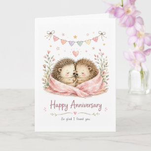 Cute Watercolor Hedgehog Couple Happy Anniversary Card