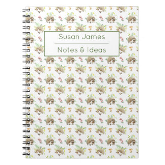 Cute Watercolor Hedgehog Notebook with Custom Name