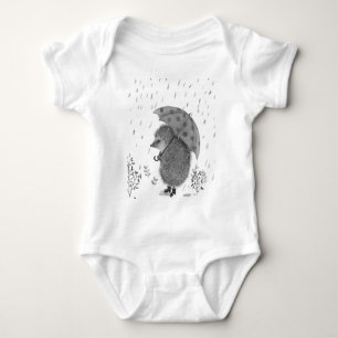Cute Watercolor Hedgehog Rainy Day Whimsical Baby Bodysuit