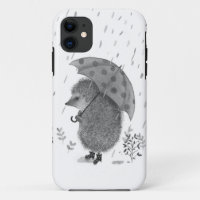 Cute Watercolor Hedgehog Rainy Day Whimsical