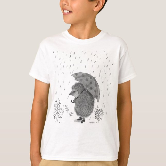 Cute Watercolor Hedgehog Rainy Day Whimsical  T-Shirt (Front)