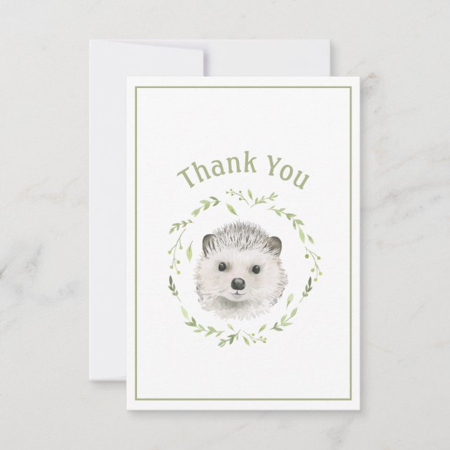 Cute Watercolor Hedgehog Simple Thank You Card (Front)