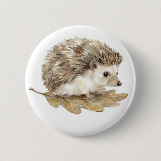 Cute Watercolor Hedgehog Woodland Animal Button