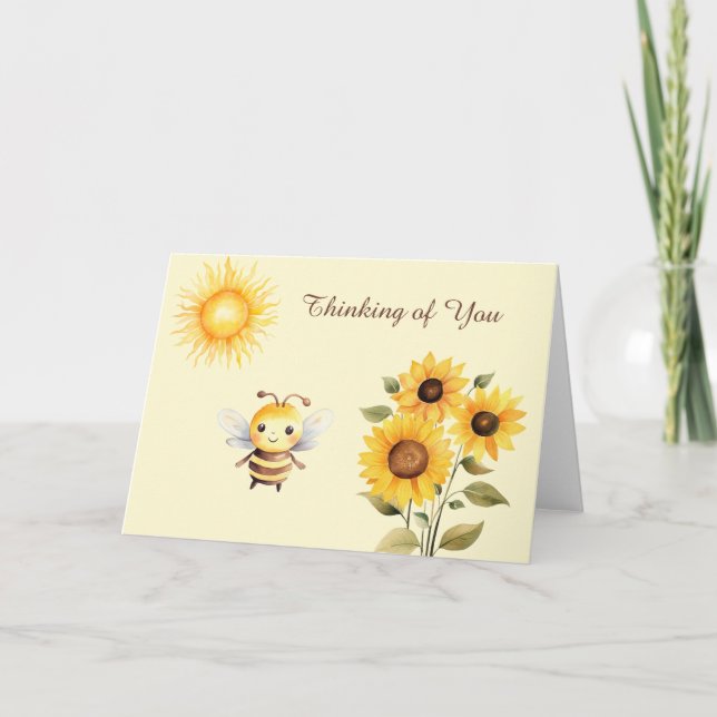 Cute Watercolor Honey Bee and Sunflower Card (Front)
