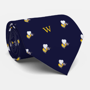 Cute Watercolor Honey Bee Monogram Initial Blue Tie