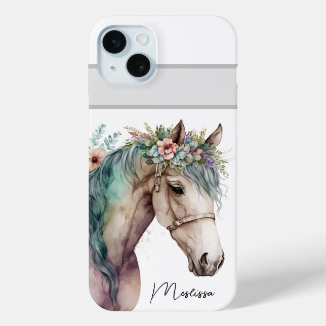 Cute Watercolor Horse Customisable Name Case-Mate iPhone Case (Back)