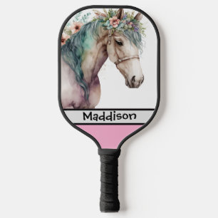 Cute Watercolor Horse Customizable Name  Pickleball Paddle