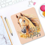 Cute Watercolor Horse Mouse Mat<br><div class="desc">Embrace the cowgirl spirit and showcase your love for horses with this beautiful watercolor design. Featuring elegant calligraphy, a tan horse, and pretty yellow flowers, it's perfect for any girl who adores these majestic creatures. Get ready to stand out from the crowd with this back-to-school must-have, designed just for her!...</div>