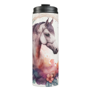 Cute Watercolor Horse Pink Customisable Name  Thermal Tumbler