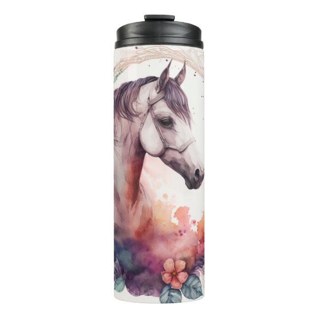 Cute Watercolor Horse Pink Customisable Name  Thermal Tumbler (Front)