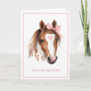 Cute Watercolor Horse Pink Kids Valentine Folded Holiday Card