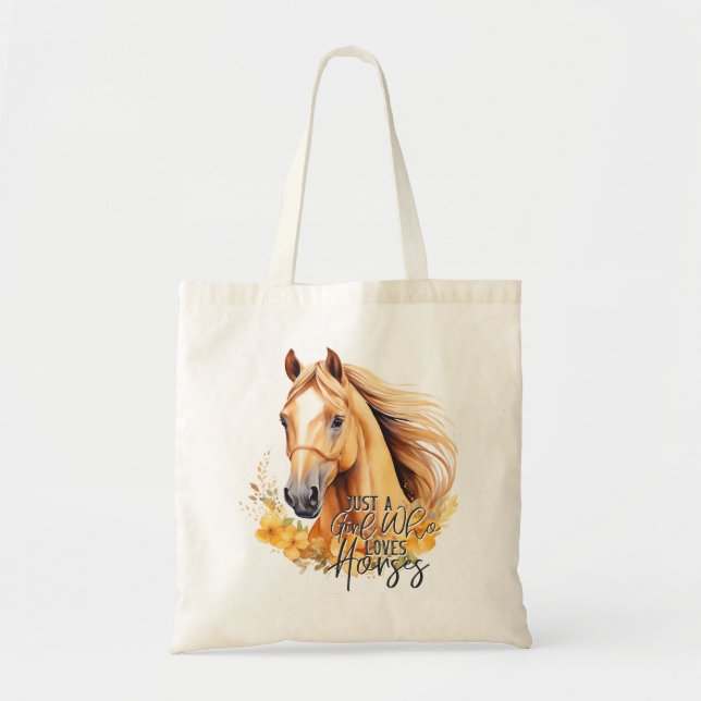 Cute Watercolor Horse Tote Bag (Front)