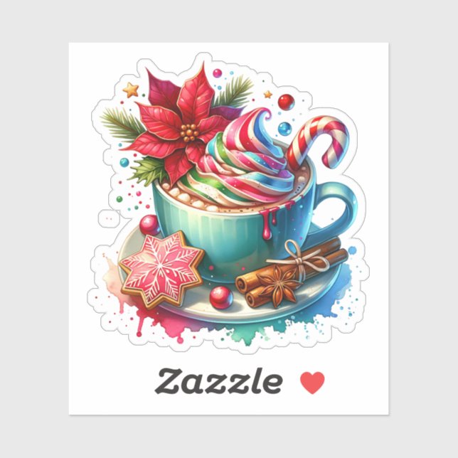 Cute Watercolor Hot Cocoa, Candy Canes Christmas (Sheet)