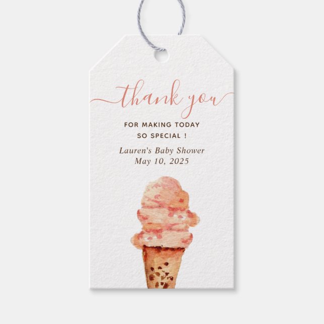 Cute watercolor Ice Cream Baby shower Thank you Gift Tags (Front)