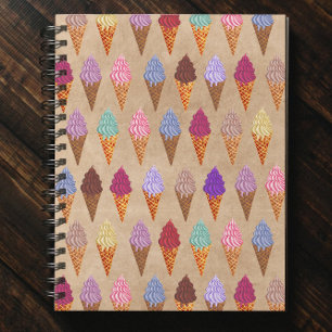     Cute Watercolor Ice Cream Pattern Funny Summer Notebook