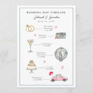 Cute Watercolor Illustrated wedding day Programme