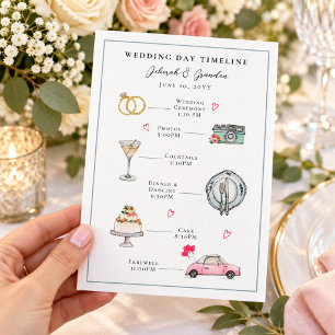 Cute Watercolor Illustrated wedding day Programme