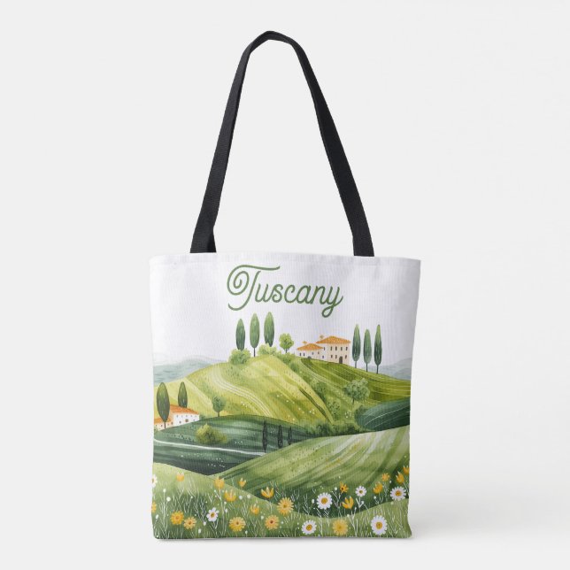 Cute Watercolor Illustration of Tuscany Italy Tote Bag (Back)