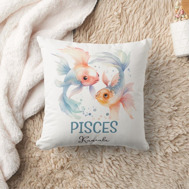 Cute Watercolor Illustration Pisces Zodiac Name Cushion (Blanket)