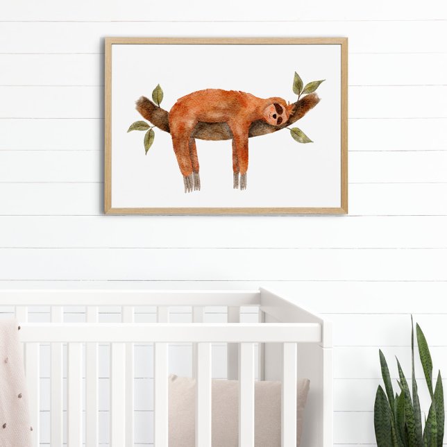 Cute watercolor illustration sleeping animal sloth poster (Creator Uploaded)