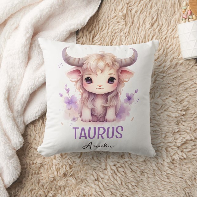 Cute Watercolor Illustration Taurus Zodiac Name Cushion (Blanket)