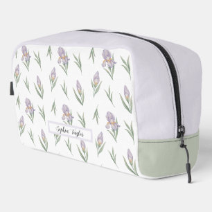Cute Watercolor Iris Botanical Floral Custom Name Dopp Kit