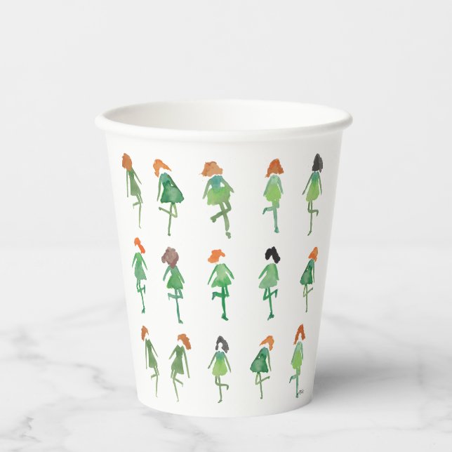 Cute Watercolor Irish Dance Hand-Illustrated Paper Cups (Front)