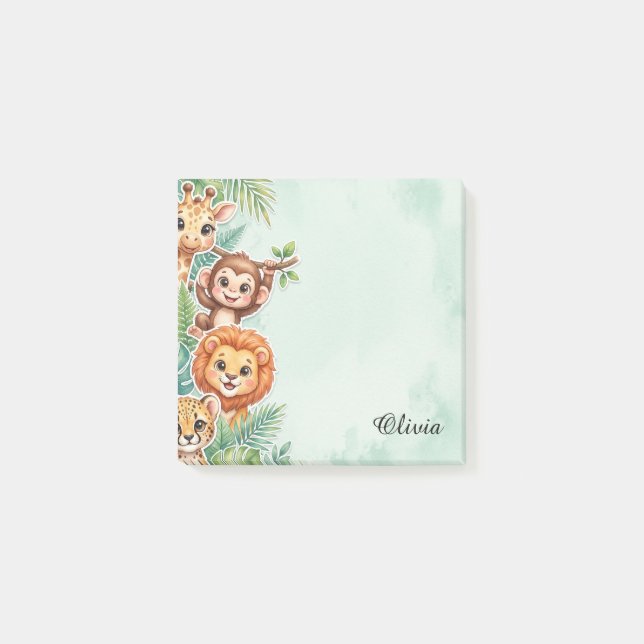 Cute Watercolor Jungle Friends Custom Sticky Notes (Front)