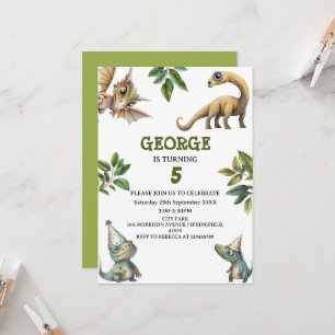 Cute Watercolor Kids Dinosaur Theme Birthday Invitation