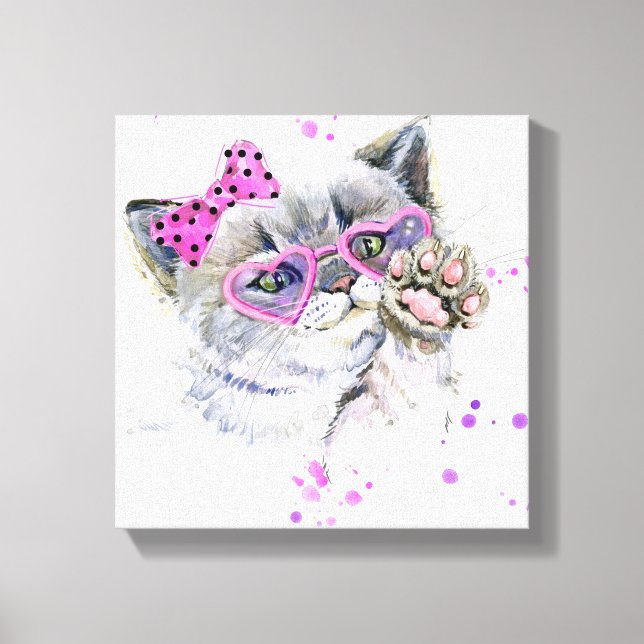 Cute Watercolor Kitten Canvas Print (Front)