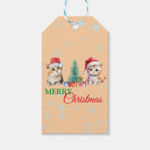 Cute Watercolor kitten cat Santa Christmas party C Gift Tags