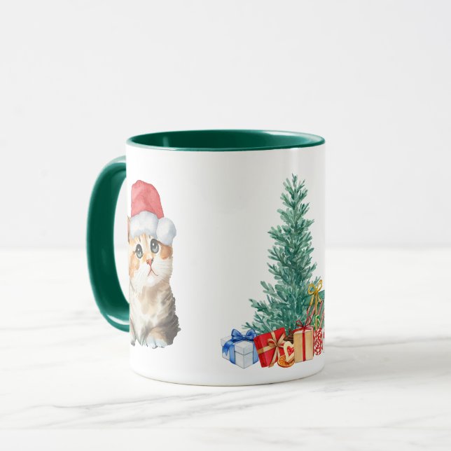 Cute Watercolor kitten cat Santa Christmas party C Mug (Front Left)