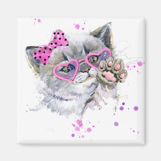 Cute Watercolor Kitten Magnet (Front)