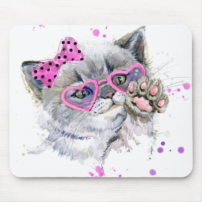 Cute Watercolor Kitten Mouse Mat (Front)
