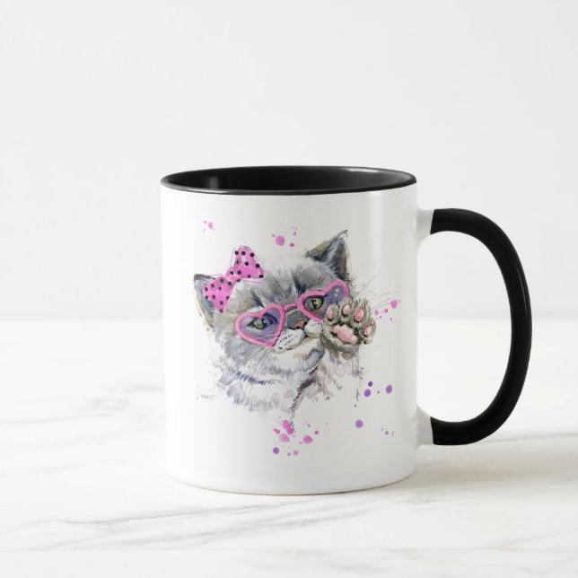 Cute Watercolor Kitten Mug (Right)