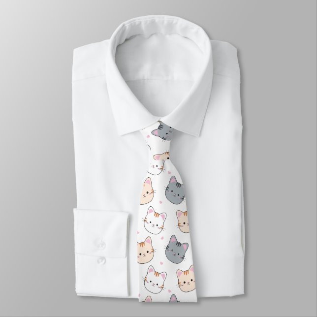 Cute Watercolor Kitten Pattern White Tie (Tied)
