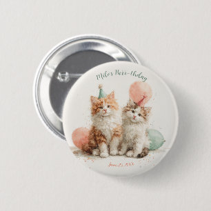 Cute Watercolor Kitten Pawty Cat Birthday 6 Cm Round Badge