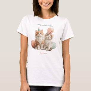 Cute Watercolor Kitten Pawty Cat Birthday T-Shirt