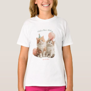 Cute Watercolor Kitten Pawty Cat Birthday T-Shirt