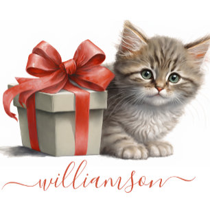 Cute Watercolor Kitten Red Ribbon Note Card