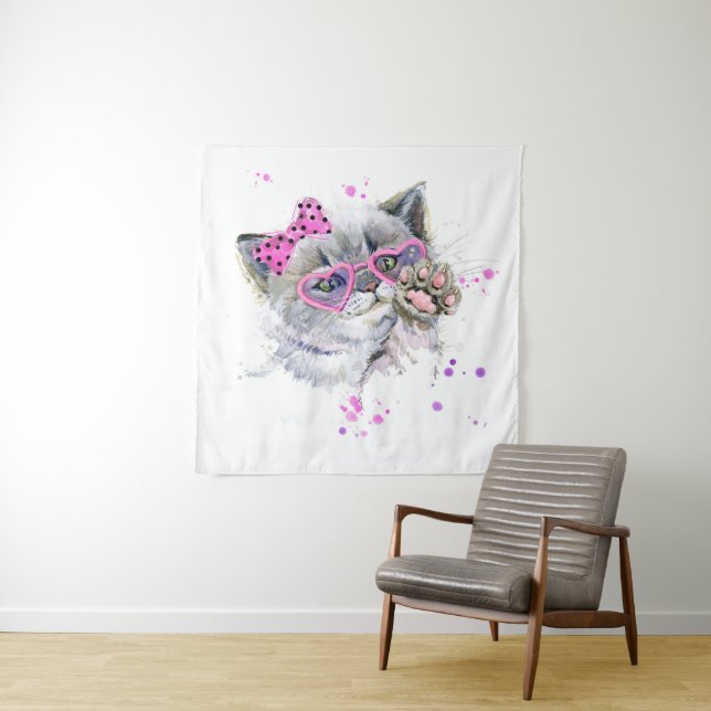 Cute Watercolor Kitten Tapestry (In Situ)
