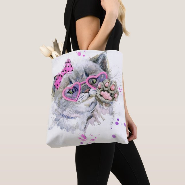 Cute Watercolor Kitten Tote Bag (Close Up)