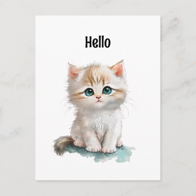 Cute Watercolor Kitten with Blue Eyes Postcard (Front)