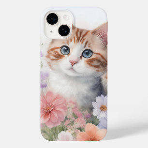 Cute Watercolor Kitten with Floral Case-Mate iPhone 14 Case
