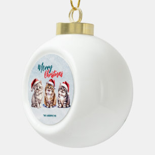 Cute watercolor kitty cat Santa Merry Christmas Ceramic Ball Christmas Ornament