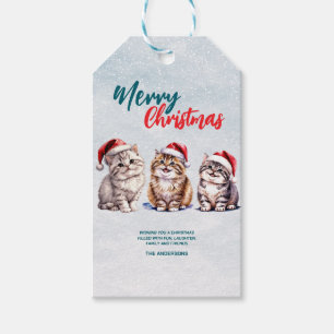 Cute watercolor kitty cat Santa Merry Christmas Gift Tags