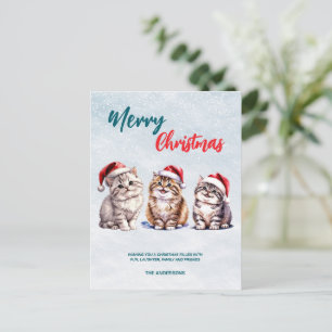 Cute watercolor kitty cat Santa Merry Christmas Postcard