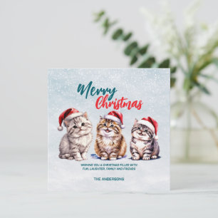 Cute watercolor kitty cat Santa Merry Christmas Thank You Card